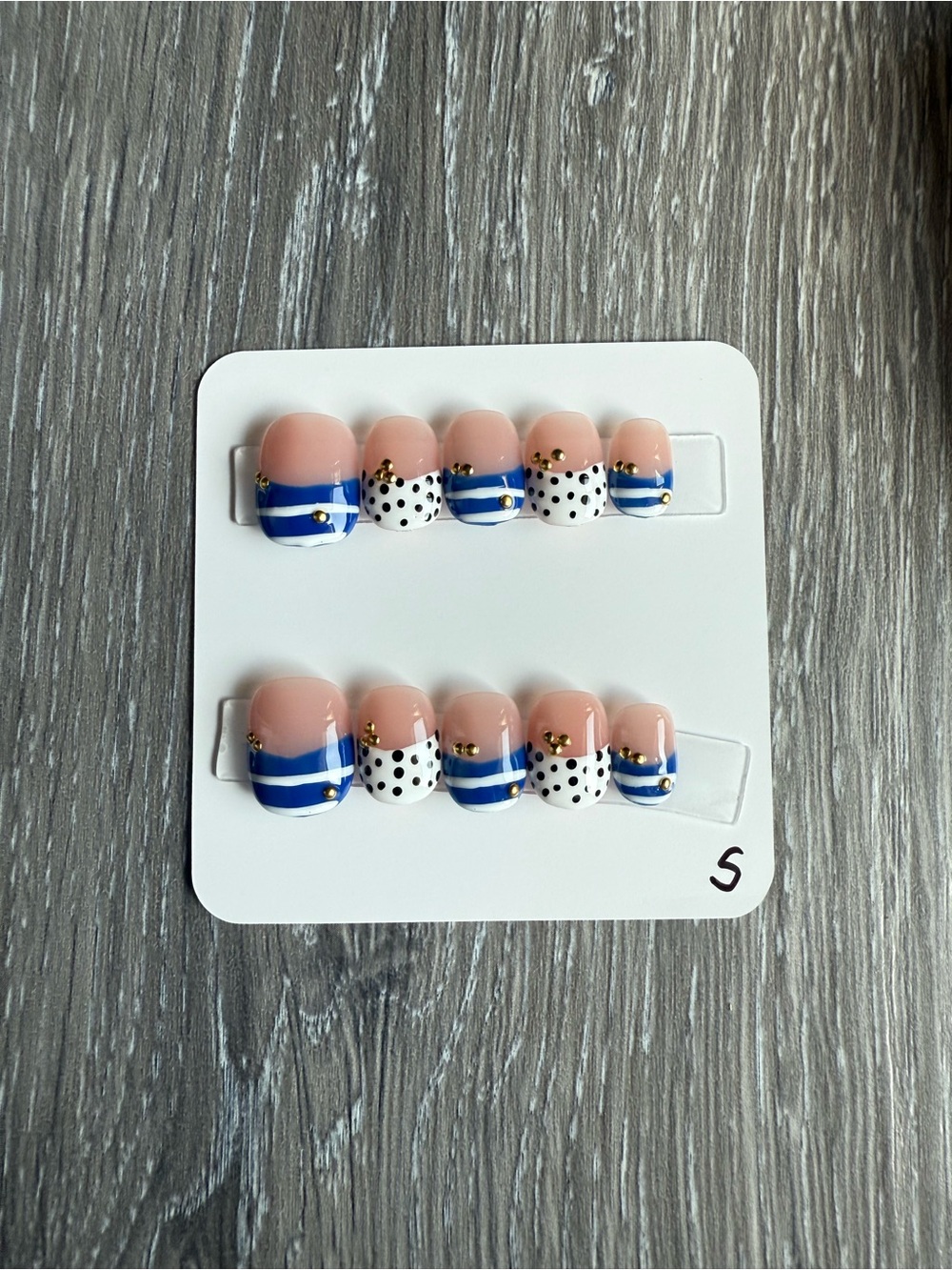 Nude, Blue & White Polka Dot Women's Press-On Nail Set Dodo